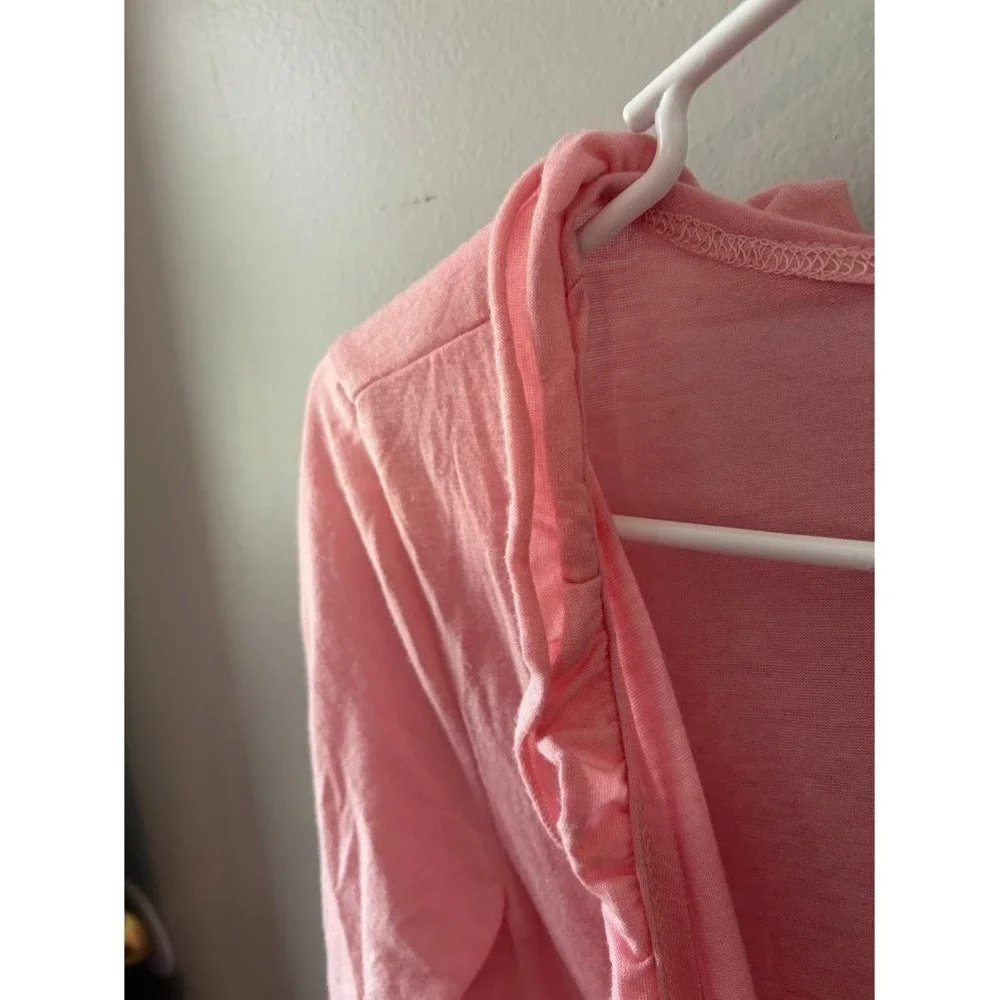 J & D Fashion Pink Ruffle Trim Open Front Cardigan Lightweight Knit‎ Large